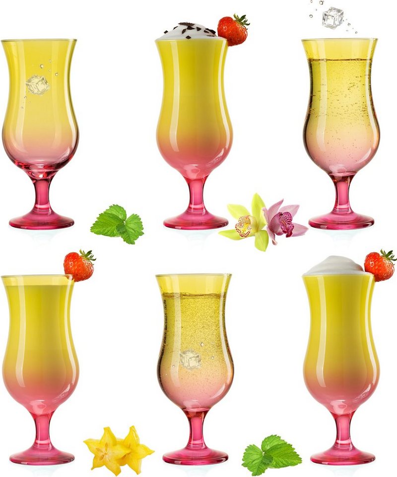 PLATINUX Cocktailglas Cocktailgläser Gelb-Rosa, Glas, Bunt 400ml (max. 470ml) Longdrinkgläser Partygläser Milkshake Groß von PLATINUX