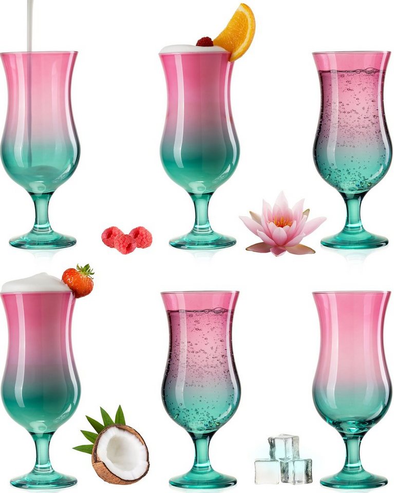 PLATINUX Cocktailglas Cocktailgläser Rosa-Türkis, Glas, Bunt 400ml (max. 470ml) Longdrinkgläser Partygläser Milkshake Groß von PLATINUX