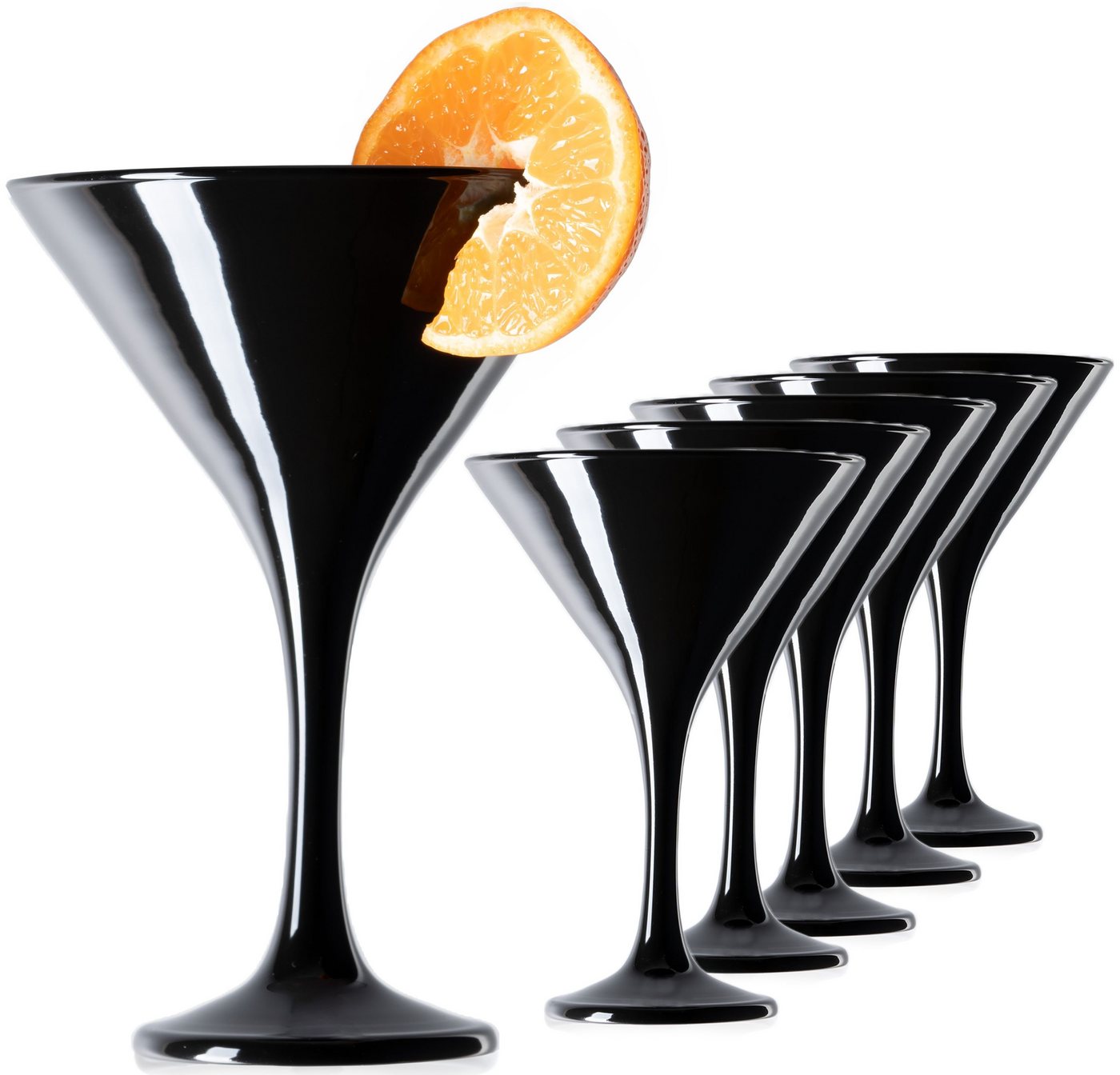 PLATINUX Cocktailglas Schwarze Martini Gläser, Glas, 150ml Set 6-Teilig Cocktailgläser Bargläser Martini Glas Cocktailspitz von PLATINUX