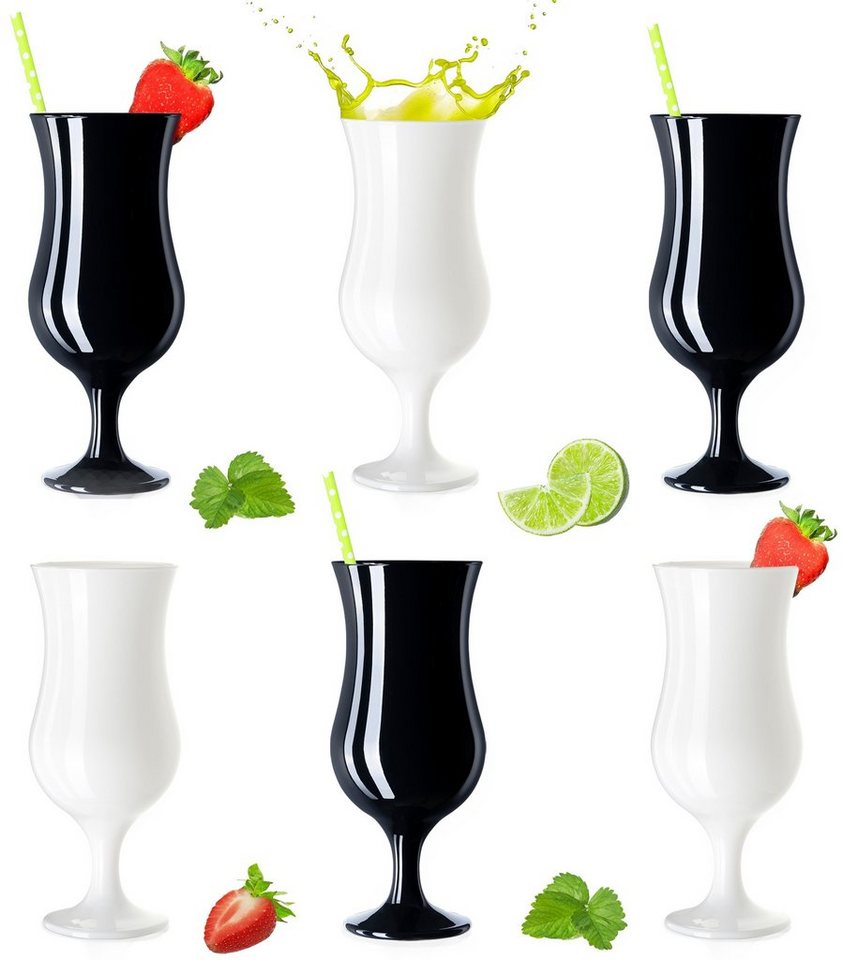 PLATINUX Cocktailglas Schwarze & Weiße Cocktailgläser, Glas, 400ml (max 470ml) Set 6-Teilig Longdrinkgläser Partygläser Milkshake von PLATINUX