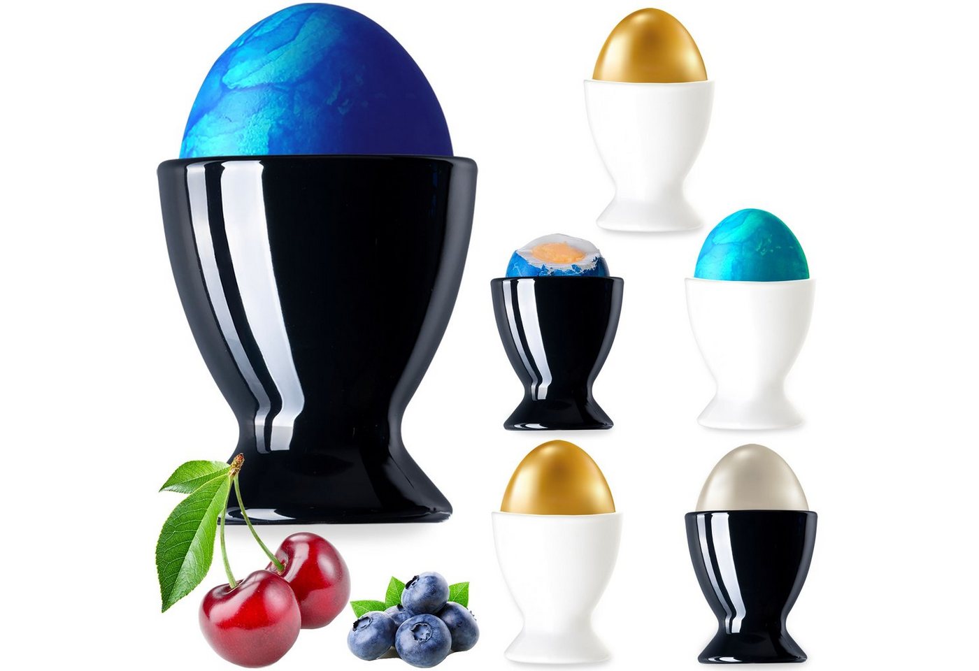 PLATINUX Eierbecher Schwarze & Weiße Eierbecher, (6 Stück), Eierständer Eierhalter Frühstück Brunch Egg-Cup Likörgläser von PLATINUX