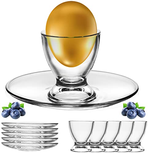 PLATINUX Eierbecher mit Untertasse aus Glas Set (12-Teilig) Eierständer Eierhalter Frühstück Egg-Cup Brunch von PLATINUX