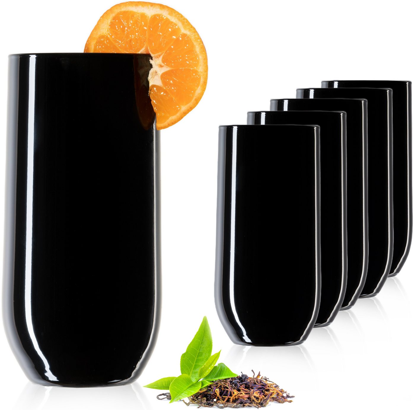 PLATINUX Glas Schwarze Trinkgläser, Glas, 360ml (max. 440ml) Wassergläser Saftgläser Longdrinkgläser von PLATINUX