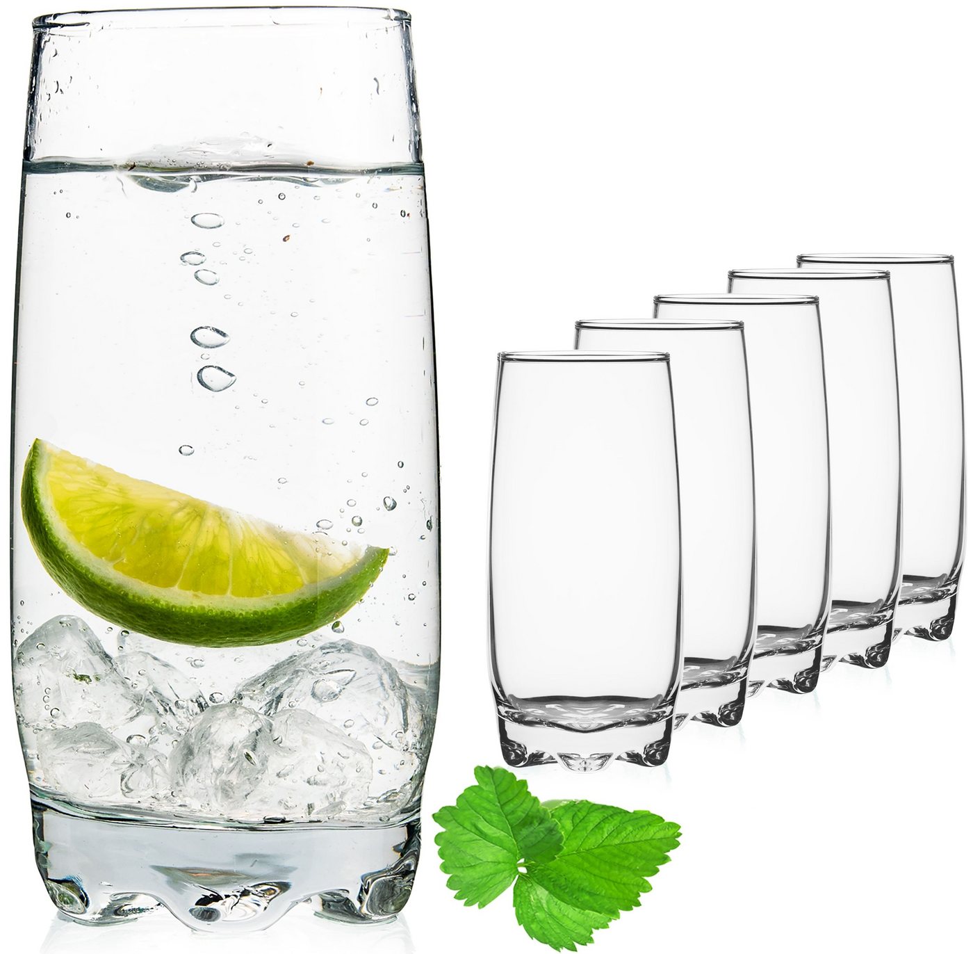 PLATINUX Glas Trinkgläser mit geformten Boden, Glas, Set 6 Teilig 350ml Wassergläser Saftgläser Frühstücksglas von PLATINUX