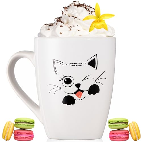 PLATINUX Kaffeetasse mit Griff 250ml (max. 300ml) Tasse mit Katzen Motiv 'Coco' Teetasse Kaffeebecher Teebecher Keramik von PLATINUX