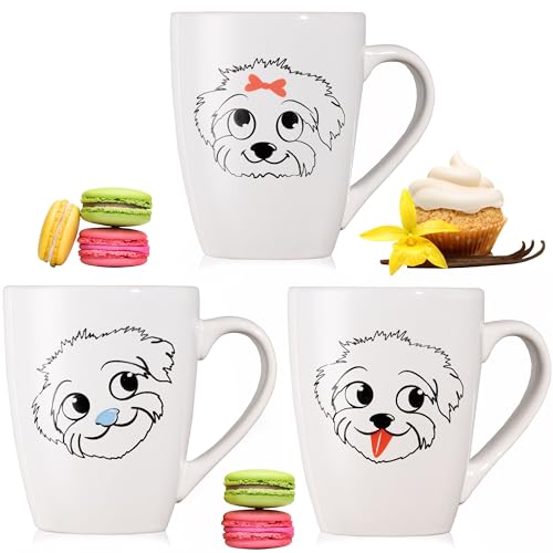 PLATINUX Kaffeetassen mit Griff Set 3 Teilig mit Hund Motiv 250ml Teetasse Tasse Kaffeebecher Teebecher aus Keramik von PLATINUX