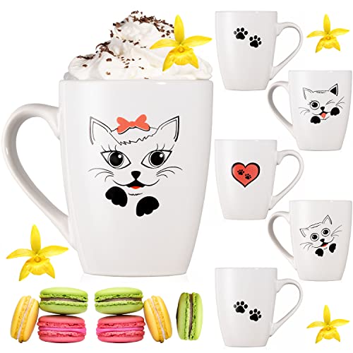 PLATINUX Kaffeetassen mit Griff Set 6 Teilig mit Katzen Motiv 250ml Teetasse Tasse Kaffeebecher Teebecher aus Keramik von PLATINUX