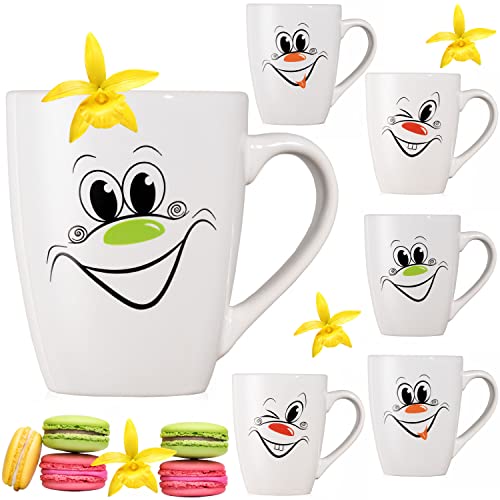 PLATINUX Kaffeetassen mit Griff Set 6 Teilig mit Motiv Lachen 250ml Teetasse Tasse Kaffeebecher Teebecher Karneval von PLATINUX