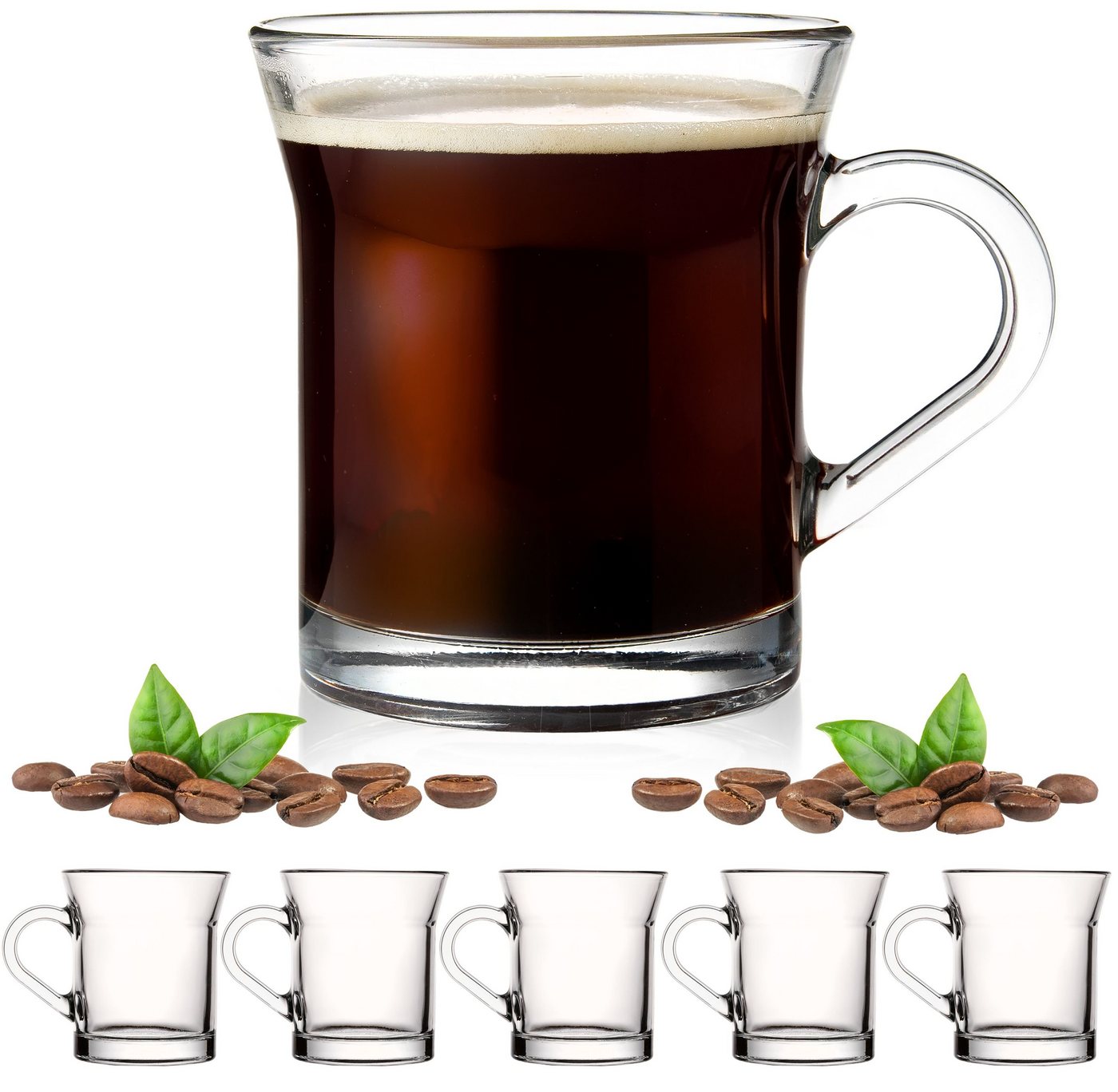 PLATINUX Latte-Macchiato-Glas Kaffeegläser mit Henkel, Glas, 220ml (max.280ml) Teegläser groß Glastassen spülmaschinenfest von PLATINUX