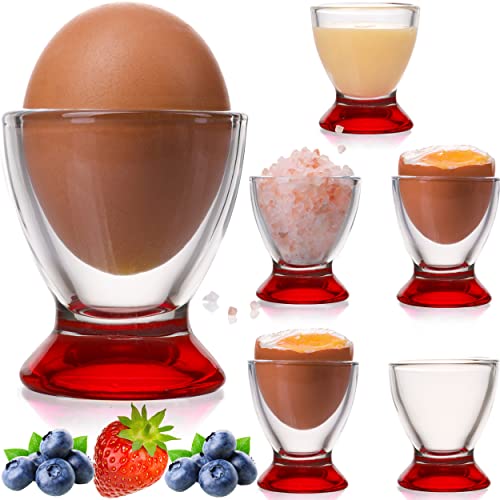PLATINUX Rote Eierbecher Set (6-Teilig) aus Glas Eierständer Eierhalter Frühstück Egg-Cup Brunch Geschirrset von PLATINUX