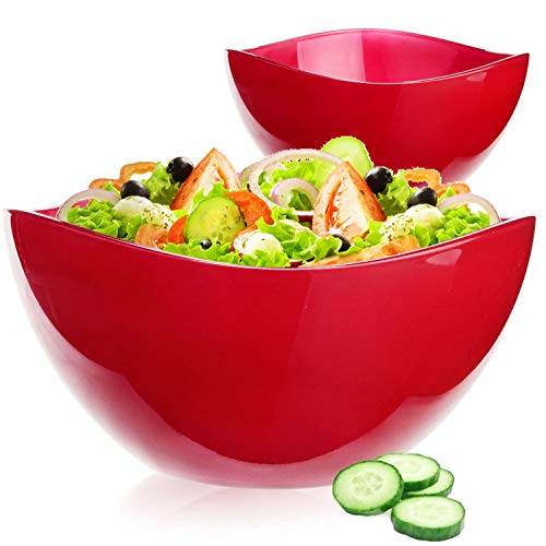 PLATINUX Salatschüssel Obstschale Set 2 teilig Rot glänzend Glasschale Servierschüssel aus Glas groß 1,7L von PLATINUX