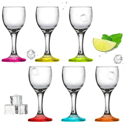 PLATINUX Schnapsgläser mit Stiel bunt aus Glas 4cl Set 6Teilig Likörgläser Wodkagläser Grappagläser Schnapskelche farbig von PLATINUX