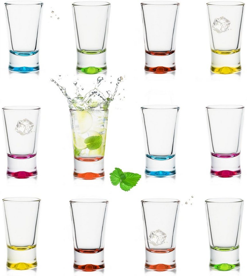 PLATINUX Schnapsglas Shotgläser, Glas, Set bunt Schnapsgläser 2,5cl Tequilagläser Wodkagläser Pinnchen von PLATINUX