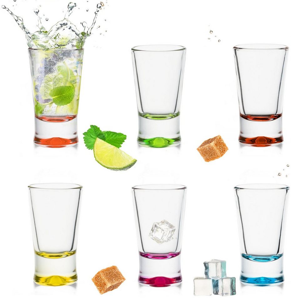 PLATINUX Schnapsglas Shotgläser, Glas, Set 6 Teilig bunt Schnapsgläser 2,5cl Tequilagläser Wodkagläser Pinnchen von PLATINUX