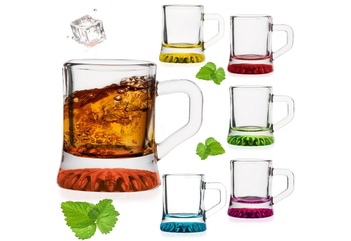 PLATINUX Schnapsglas Shotgläser mit Henkel, Glas, Set 2cl Schnapskrug Partygläser Schnapsgläser Mini Bierkrug Pinnchen von PLATINUX