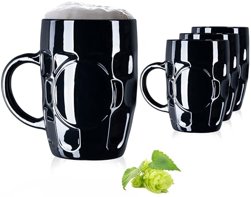 PLATINUX Schwarze Biergläser 500ml mit Henkel Bierkrug Glas Set 4Teilig Maßkrug Bier Beer mit Ornament Muster klassisch von PLATINUX
