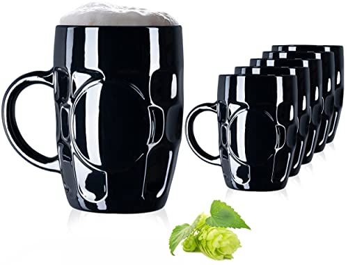 PLATINUX Schwarze Biergläser 500ml mit Henkel Bierkrug Set 6 Teilig Maßkrug Bier Beer mit Ornament Muster, klassisch von PLATINUX