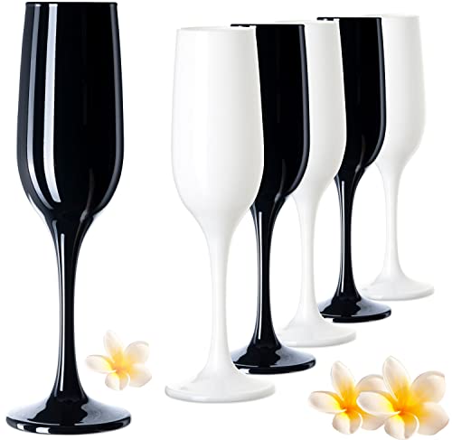 PLATINUX Schwarze & Weiße stabile Sektgläser Glas Champagnergläser Set 6 Teilig 210ml Sektflöten Sektkelche Sektglas von PLATINUX