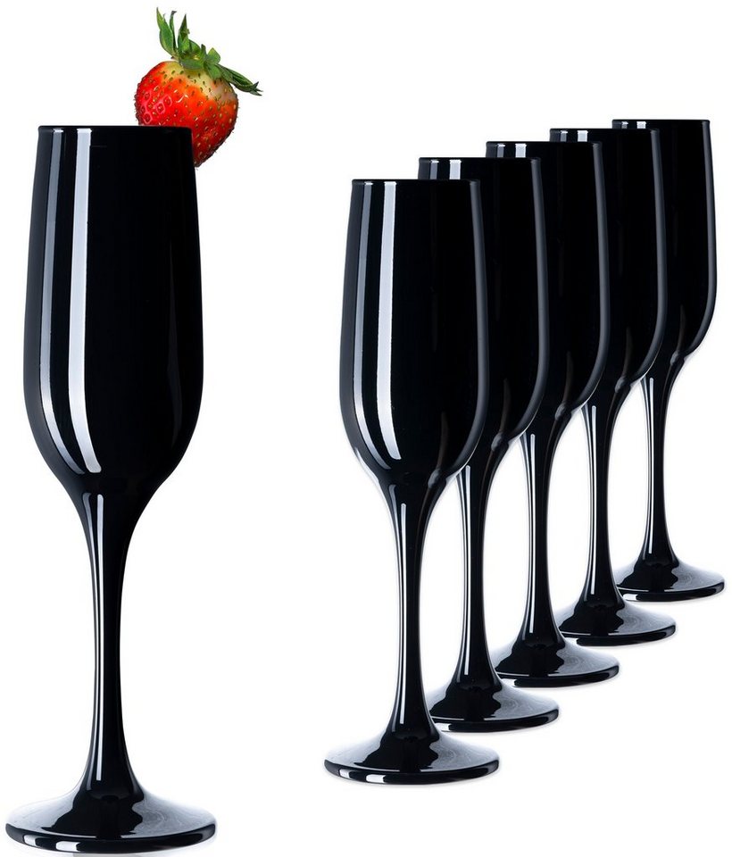 PLATINUX Sektglas Schwarze Sektgläser, Glas, Champagnergläser 160ml (max. 210ml) Sektflöten Sektkelche Sektglas von PLATINUX