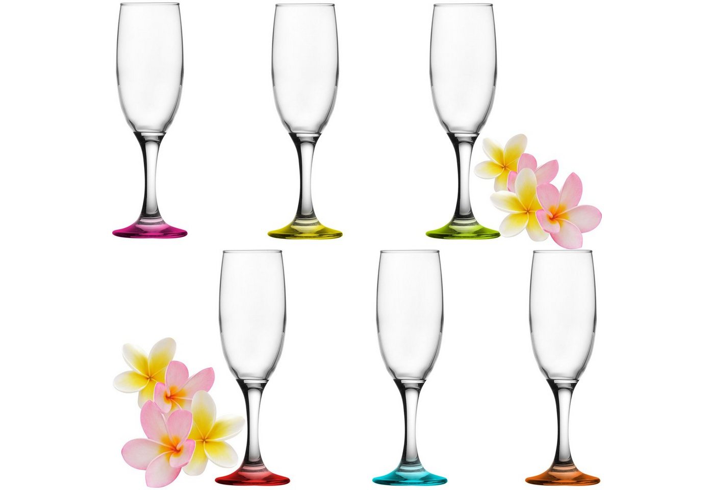 PLATINUX Sektglas Sektgläser bunt 150ml, Glas, (max.190ml) Champagnergläser Prosecco Gläser Sektflöten Sektkelche von PLATINUX