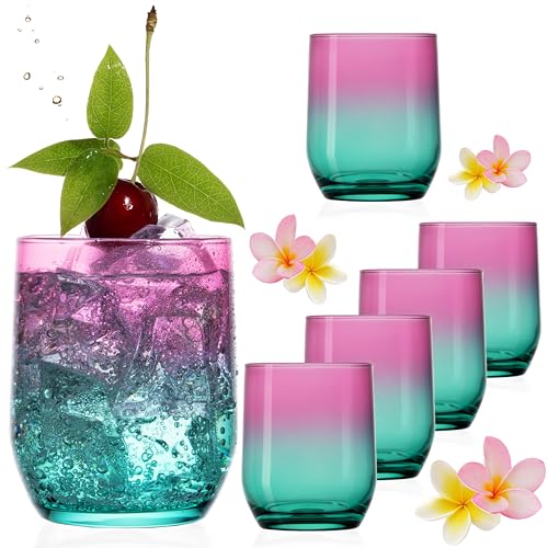 PLATINUX Trinkgläser Rosa-Türkis aus Glas Bunt 240ml (max.330ml) Set 6 Stück Wassergläser Saftgläser Drinkgläser von PLATINUX