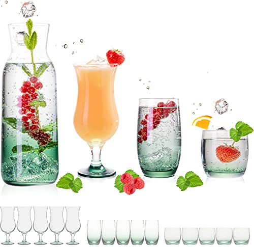 PLATINUX Trinkgläser Set & Karaffe mit Grünem Ombré Effekt 19 Teilig aus Glas Wasserkaraffe Cocktailgläser Trinkgläser von PLATINUX