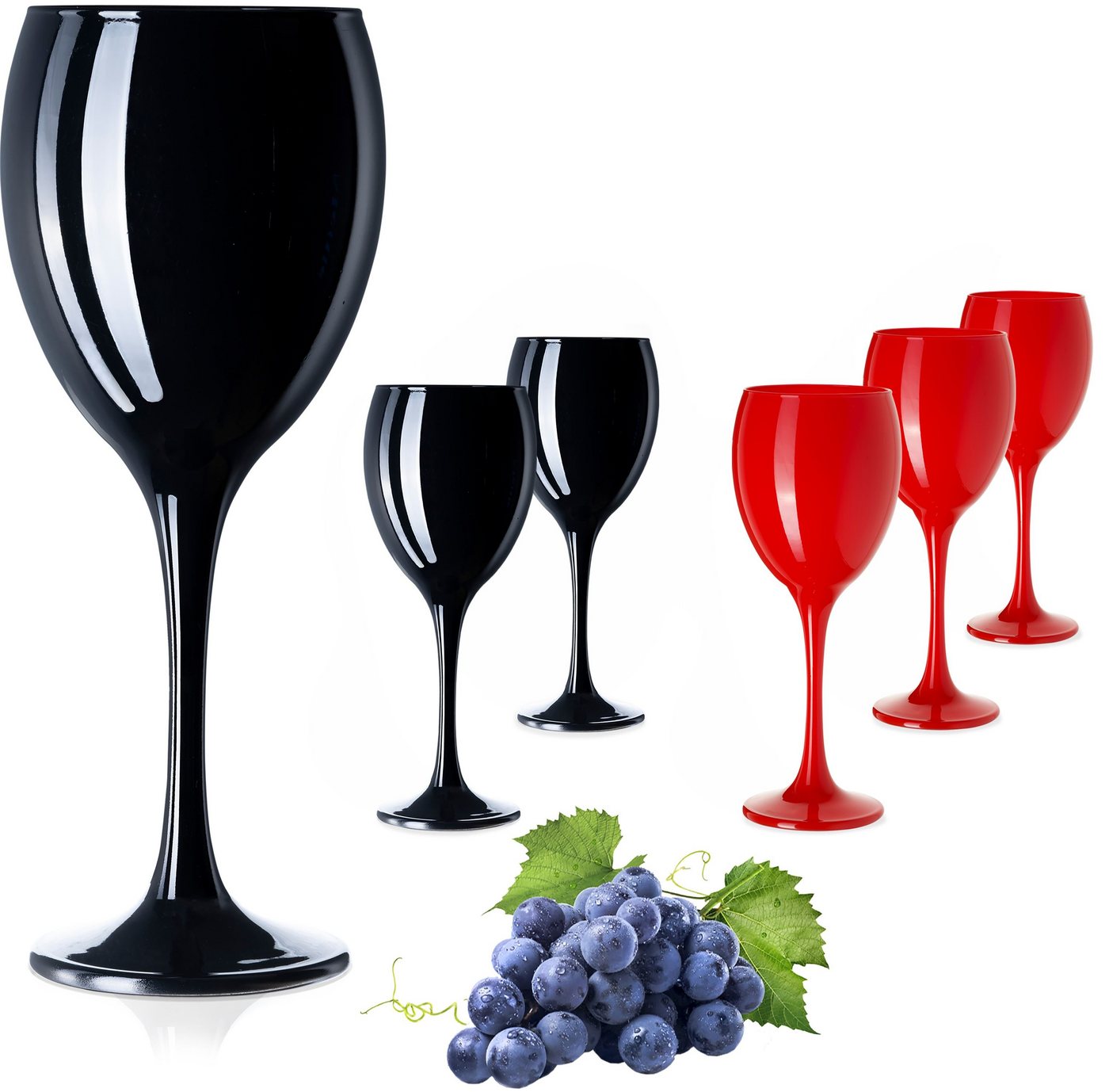 PLATINUX Weinglas Weingläser Set Rot & Schwarz, Glas, 130ml (max. 320ml) Getränkeglas Weißweingläser Rotweingläser von PLATINUX