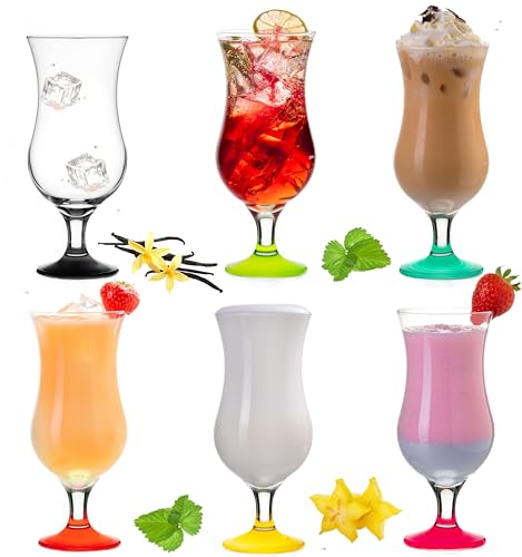 Platinux Cocktailgläser 400ml (max. 470ml) aus Glas Set (6-Teilig) Longdrinkgläser Partygläser Milkshake Glas Groß Bunt von PLATINUX