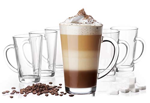Platinux Latte Macchiato Gläser mit Griff aus Glas Set (6-Teilig) 270ml (max. 350ml) Teegläser Coffee Kaffeegläser von PLATINUX