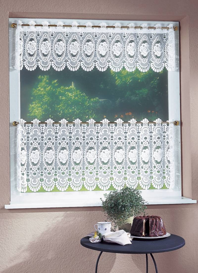 Bezaubernde Kurzgardine mit Stangendurchzug, Größe 795 (H45xB275 cm), Weiss Uni von PLAUENER SPITZE