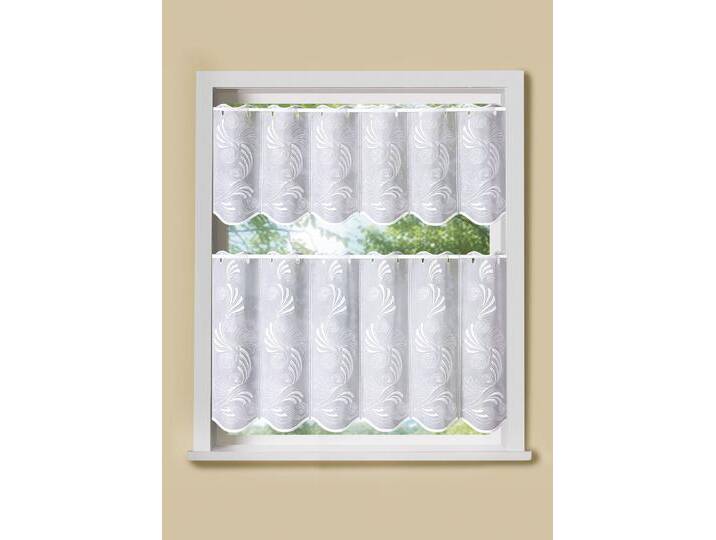 Raffinierter Kurzstore mit Stangendurchzug, Größe 828 (35x160 cm), Weiss von PLAUENER-STICKEREI
