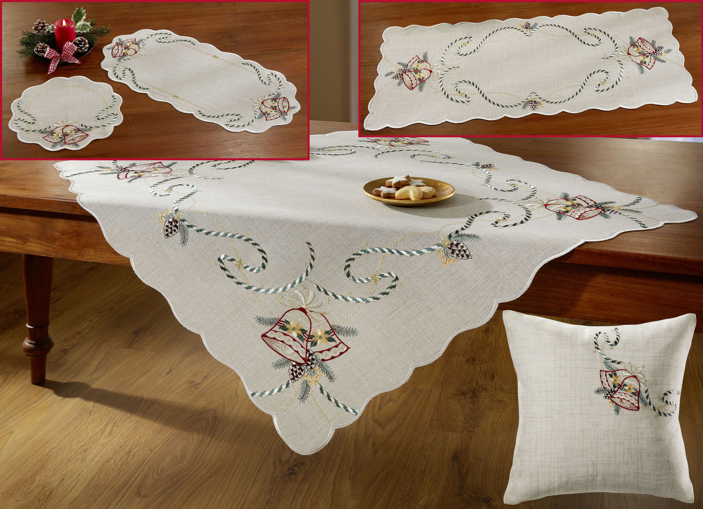 Tisch- und Raumdekoration mit echter Plauener Stickerei, Größe 120 (Deckchen oval, 26x 50 cm), Natur-Bunt von PLAUENER STICKEREI