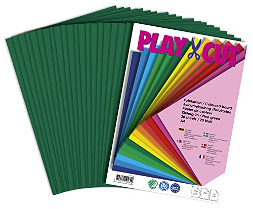 PLAY-CUT Fotokarton A4 Set Kiefergrün (300g/m2) | 20 Bogen Din A4 Foto Karton Bunt | Dickes Foto Papier | Premium Druckerpapier Dicke Stärke | Karton zum Basteln Drucken von PLAY-CUT