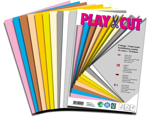 PLAY-CUT Tonpapier A6 in 10 Farben (130g/m2) | 50 Bogen Din A6 Papier zum Basteln Drucken | Dickes Bedruckbares Bastelpapier Set und Druckerpapier | Premium Tonzeichenpapier & Craft Paper von PLAY-CUT