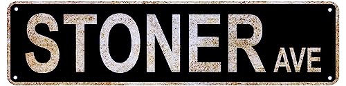 Stoner Ave Metall-Blechschild, lustig, Vintage, schmal, 40,6 x 10,2 cm, Wandkunst, Dekor, Eisen-Poster für Zuhause, Bauernhaus, Bar, Café, Garage, Innen- und Außenbereich, Geschenk von PLAYFULMOON