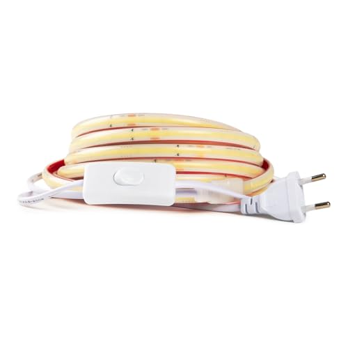 PLAYLUZ LED-Streifen 220v COB HOHE LUMINOSITÄT, Kleber und SWITCH. WASSERDICHT. Kaltweiß/Neutralweiß/Warmweiß. Waterproof IP67 strip (Neutralweiß, 2,5M) von PLAYLUZ