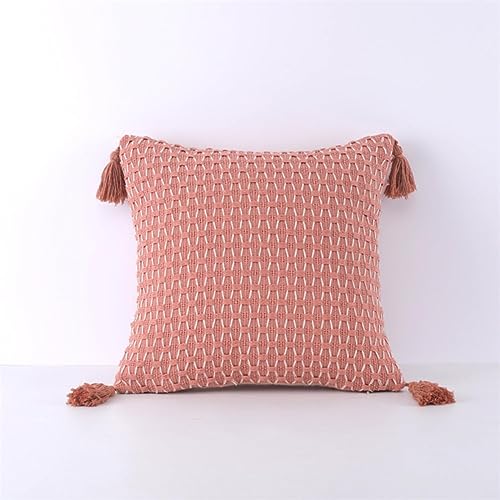 1 Pc Tassel Tufted Sofa Furnishings Cushion Cover Morocco Style Indian Wool Woven Throw Pillow Case-450mm*450mm,Rubber PINK von PLBSE