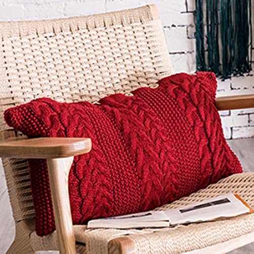 PLBSE 1 Stück Feste Strickkissen Bezug Rot Pfau Kaffee Elfenbein Kissen Fall Soft für Schlafsofa Wohnzimmer Dekorativ 35x65cm-Rot von PLBSE