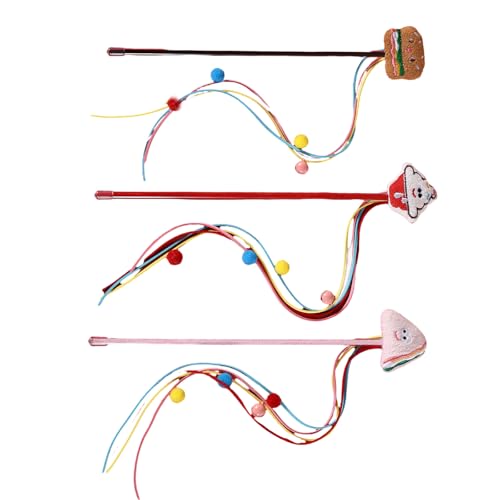PLCPDM Katzen Necken Rod Burger Quasten Zum Spaß Interaktives Spiel Kätzchen Zauberstab Spielzeugkinder Fitness Fischerei Zauberstab Spaß Übung Bunte Katzen Mit Glocken von PLCPDM