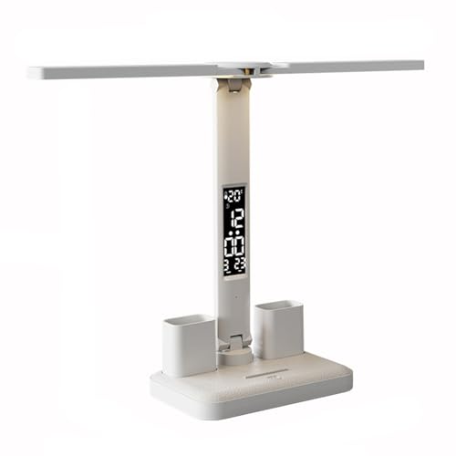 PLCPDM USB Leichte Dimmbare Schreibtischleuchte Mit 2 Stifthaltern LED LED Uhr Dispaly Lesung Lampe Augenschutz Lesen Nachtlicht von PLCPDM
