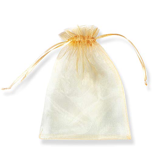 PLECUPE 100 Stück Organzasäckchen 10x15 cm, Organzabeutel Tunnelzug Hochzeit Säckchen, Schmuckbeutel Säckchen Geschenkbeutel für Weihnachten Geschenke Schmuckaufbewahrung Verpacken - Gold von PLECUPE