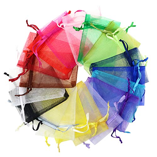 PLECUPE 100 Stück Organzasäckchen Organza Beutel Tunnelzug Hochzeit Säckchen Party Beutel, 7 x 9cm Mehrfarbig Schmuckbeutel Säckchen Beutel für Geschenke Schmuckaufbewahrung - Zufälliges Mischen von PLECUPE