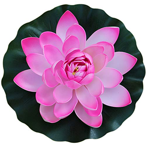 PLECUPE 2 Stück Gefälschte Schwimmend Lotusblüte Seerose Teich Pflanzen Plastikblumen, Künstliche Wasserpflanzen, Aquarium-Dekorationen, Garten Teich Dekoration, 28cm, Rosa von PLECUPE