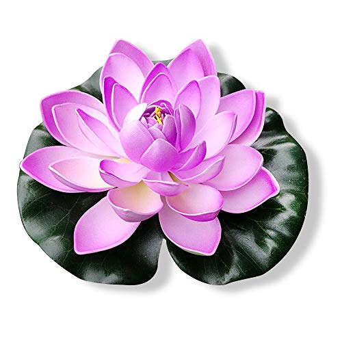 PLECUPE 5 Stück Gefälschte Schwimmend Lotusblüte Seerose Teich Pflanzen Plastikblumen, Künstliche Wasserpflanzen, Aquarium-Dekorationen, Garten Teich Dekoration, 18cm, Lila von PLECUPE