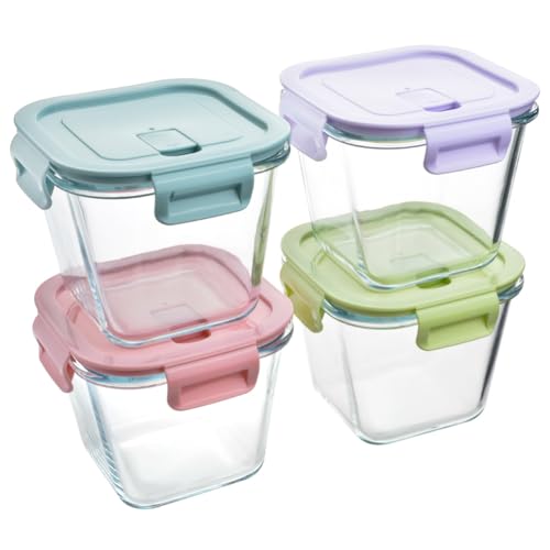 PLECUPE 800ml Glasbehälter mit Deckel, 4er Hohes Borosilikatglas Meal Prep Gläser, Glasschüssel mit deckel, Deli Cups, Frischhaltedosen Glas mit Deckel, für Kühlschrank, Backofen, Mikrowelle PLECUPE 800ml Glasbehälter mit Deckel, 4er Hohes Borosilikatglas Meal Prep Gläser, Glasschüssel mit deckel, Deli Cups, Frischhaltedosen Glas mit Deckel, für Kühlschrank, Backofen, Mikrowelle von PLECUPE