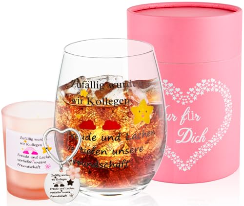 PLECUPE Abschiedsgeschenk Kollegen Weinglas mit Gravur, Freundschaft Geschenke, Kollegen Geschenk Weinglas und Duftkerzen Set, Freundschaftsgeschenke für Frauen von PLECUPE