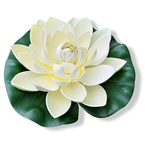 PLECUPE Gefälschte Lotus, 5 Stück Künstliche Schwimmende Blumen Gefälschte Lotus Seerose Teich Pflanzen für Aquarium Fisch Tank Teich Dekorationen, 18cm, Weiß von PLECUPE