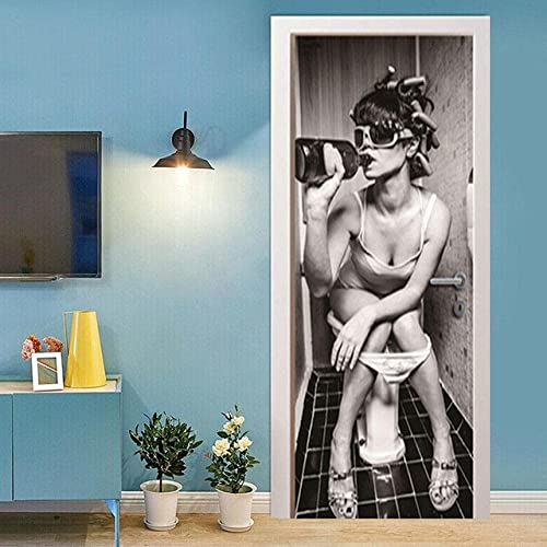 3D Türaufkleber Frau Trinkt Toilette 80 X 200 Cm Abnehmbarer Selbstklebende Türposter 3D Türaufkleber Wandaufkleber Wohnkultur Türtapete Aufkleber Für Esszimmer Bad Inneneinrichtungen - Türfoto von PLEETS