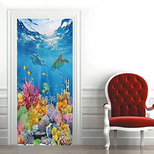 3D Türaufkleber Tropische Meereskorallen-Meeresschildkröte 80 X 200 Cm Türtapete Selbstklebend Türposter Fototapete Poster Tapete Pvc 3D Türaufkleber Selbstklebend Diy Türbild - Kinderzimmer Türen Ku von PLEETS