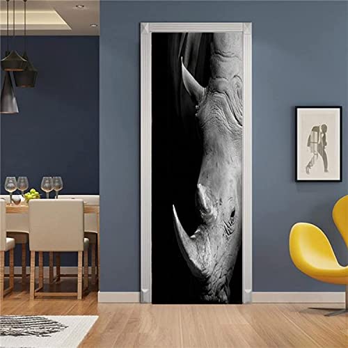 3D Türaufkleber Türtapete Selbstklebend Türposter Tierisches Schwarzes Nashorn 77 X 200 Cm Fototapete Türfolie Wasserdichte Abnehmbare Pvc Türtapete Innentür Schlafzimmer Küche Bad Home Deko - Türfot von PLEETS